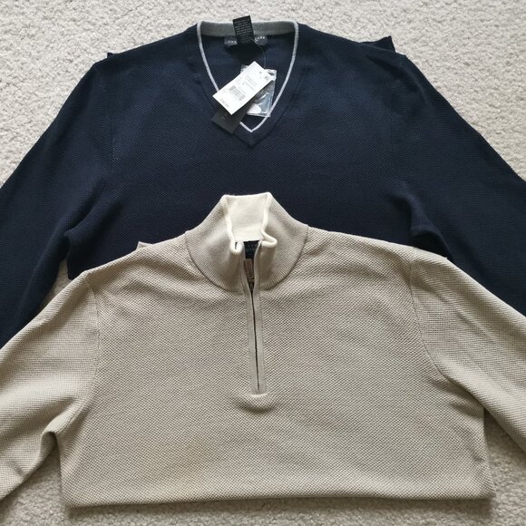 Bloomingdale's Other - TWO BLOOMINGDALE'S Men's Sweaters - Navy V-Neck & Sand Half-Zip Textured - NWT